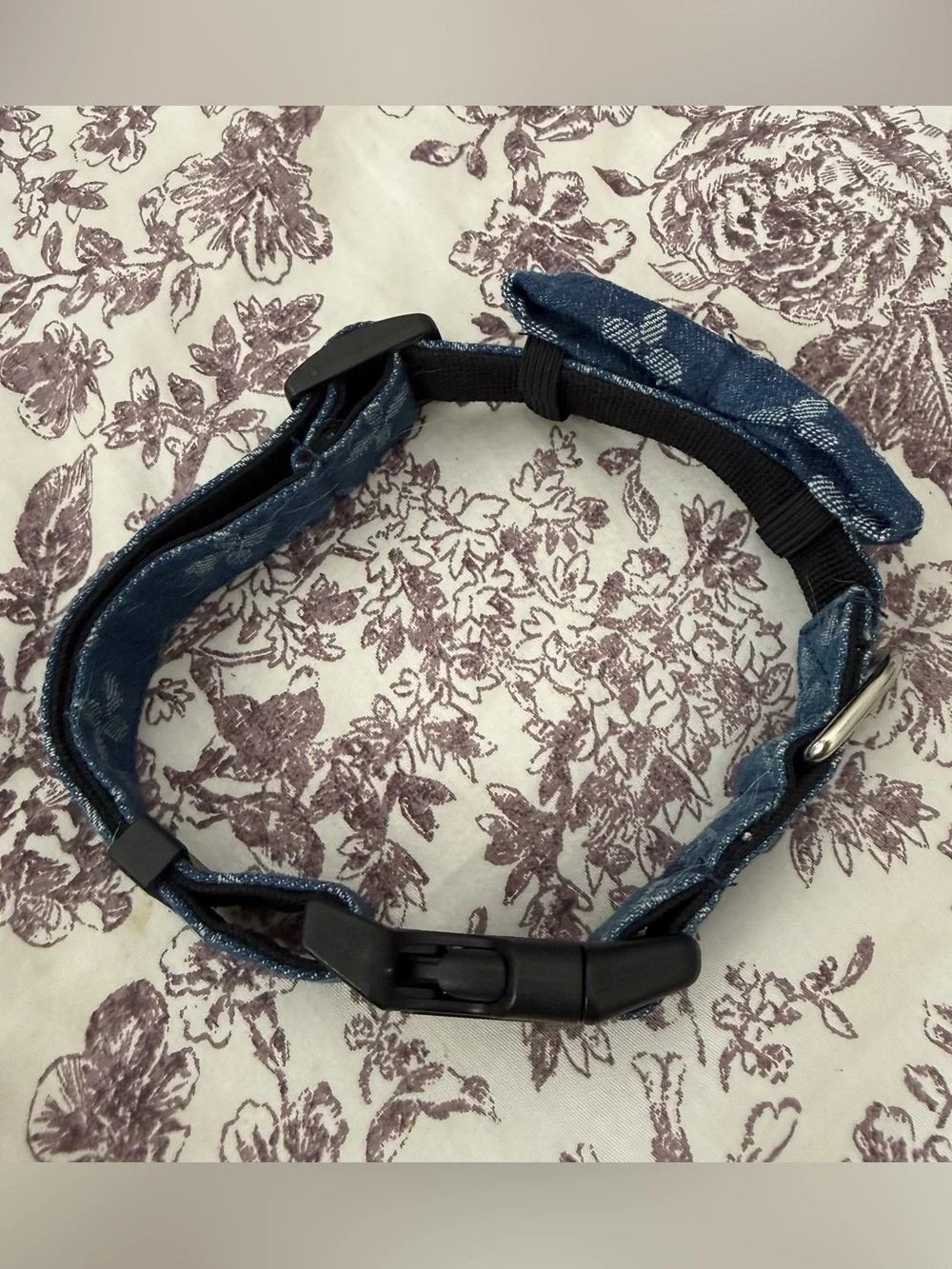 Denim Monogram Bow Dog Collar size L